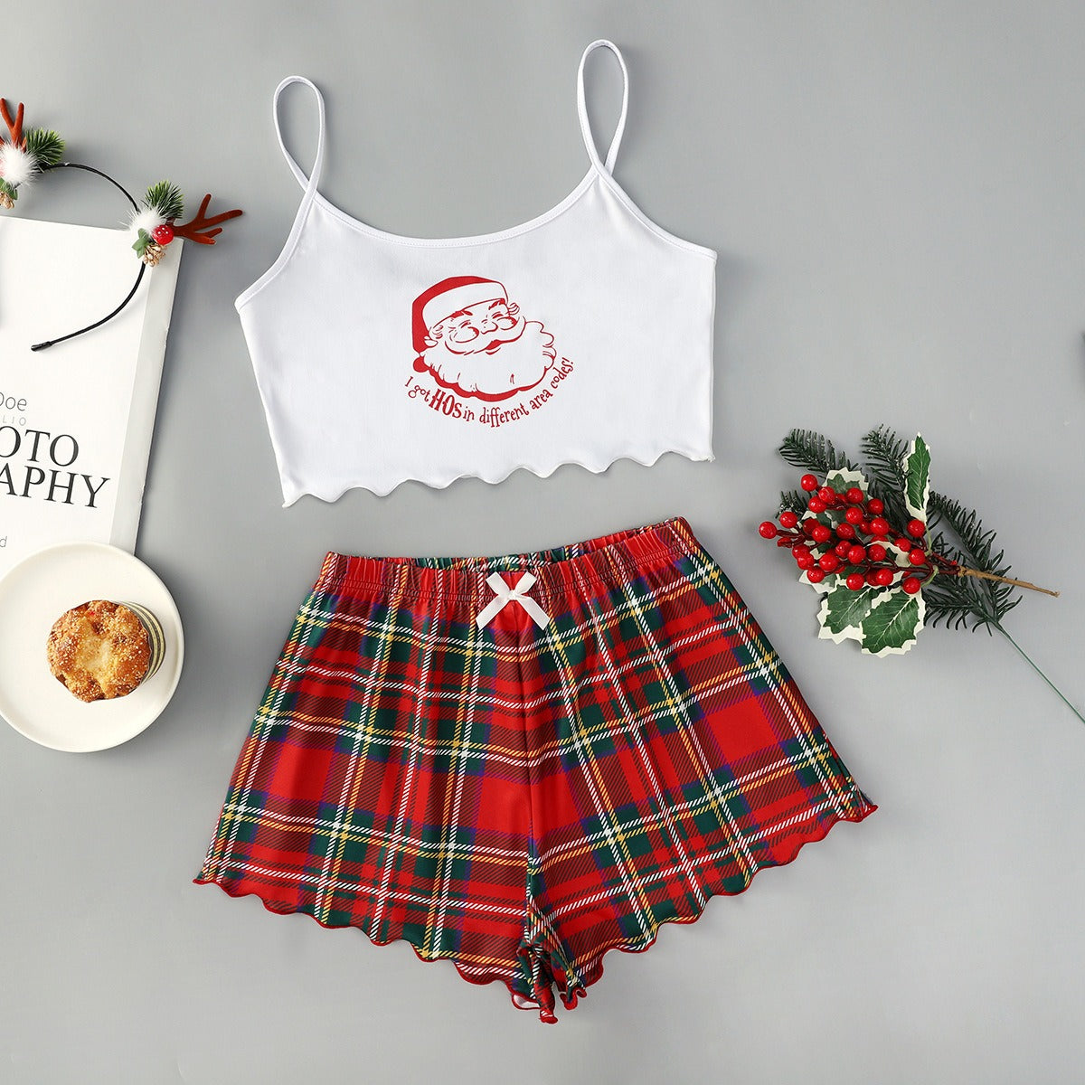 Women's Festive PJ Crop Top & Shorts Set