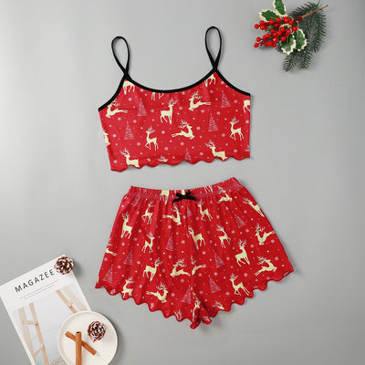 Women's Festive PJ Crop Top & Shorts Set