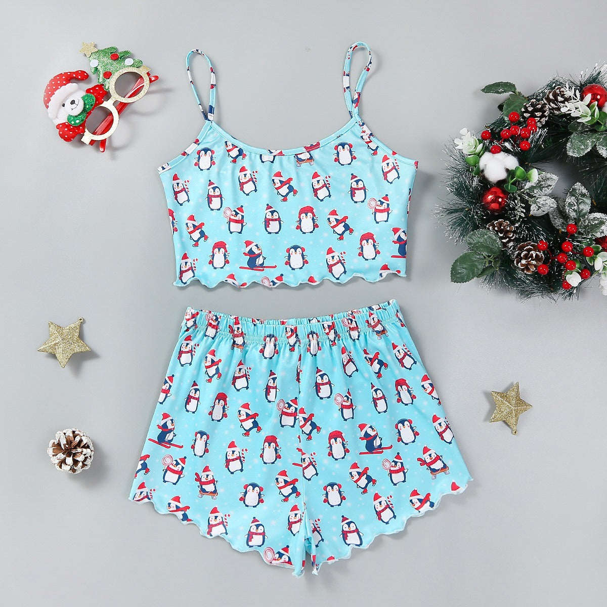 Women's Festive PJ Crop Top & Shorts Set