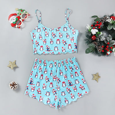 Women's Festive PJ Crop Top & Shorts Set