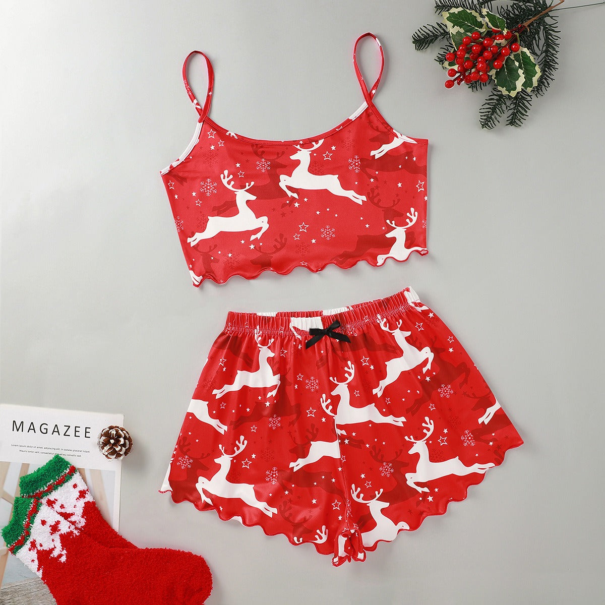 Women's Festive PJ Crop Top & Shorts Set
