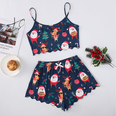 Women's Festive PJ Crop Top & Shorts Set