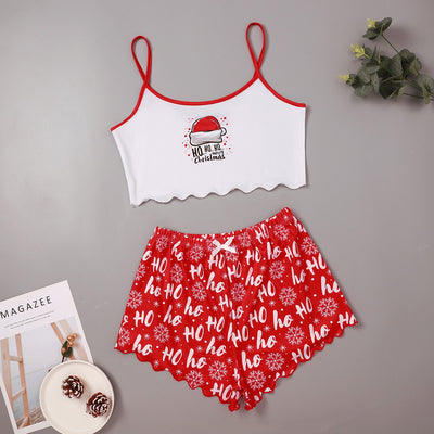 Women's Festive PJ Crop Top & Shorts Set
