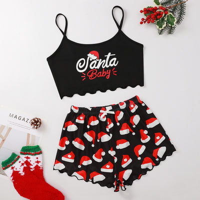 Women's Festive PJ Crop Top & Shorts Set