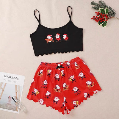 Women's Festive PJ Crop Top & Shorts Set