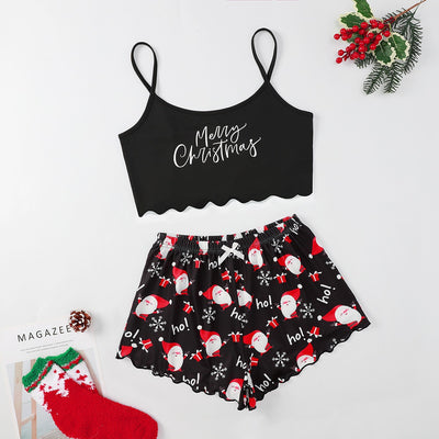Women's Festive PJ Crop Top & Shorts Set