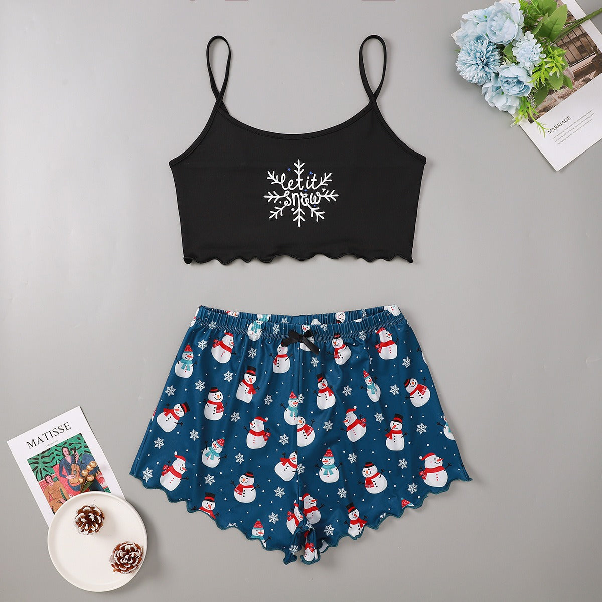 Women's Festive PJ Crop Top & Shorts Set