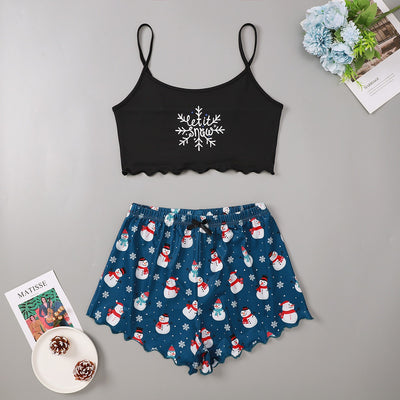 Women's Festive PJ Crop Top & Shorts Set