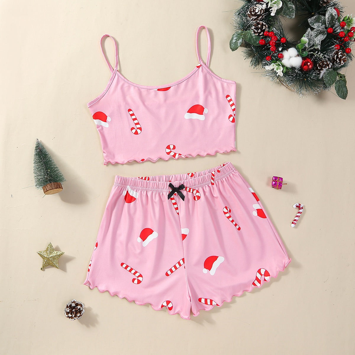 Women's Festive PJ Crop Top & Shorts Set