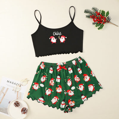 Women's Festive PJ Crop Top & Shorts Set