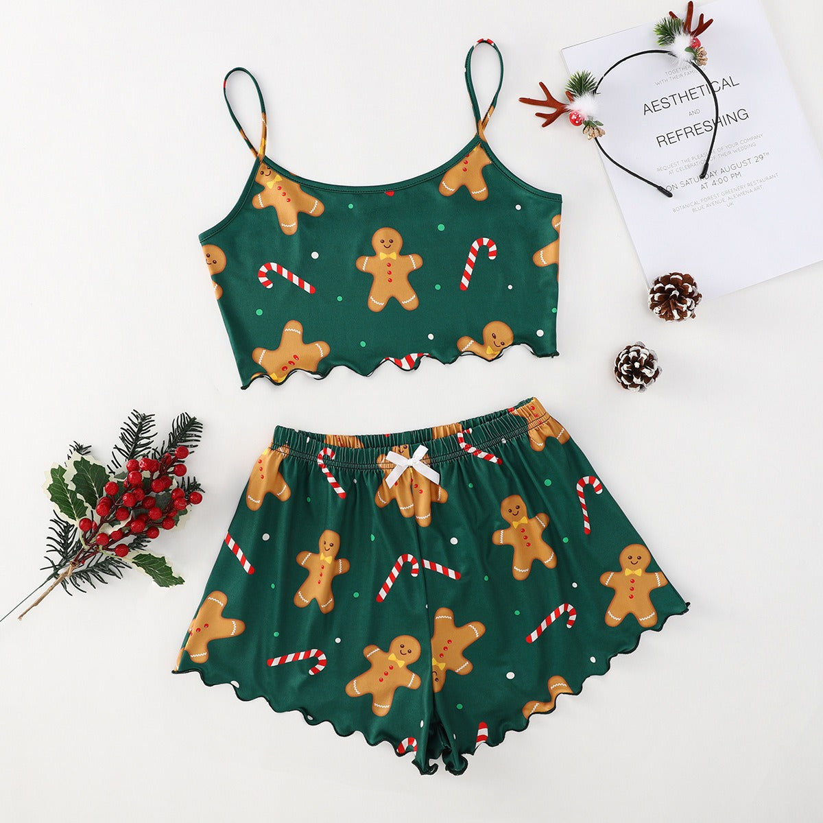 Women's Festive PJ Crop Top & Shorts Set