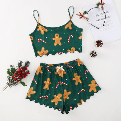 Women's Festive PJ Crop Top & Shorts Set